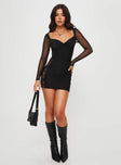 product Princess Polly Asymmetric Neckline  Alston Long Sleeve Mini Dress Black