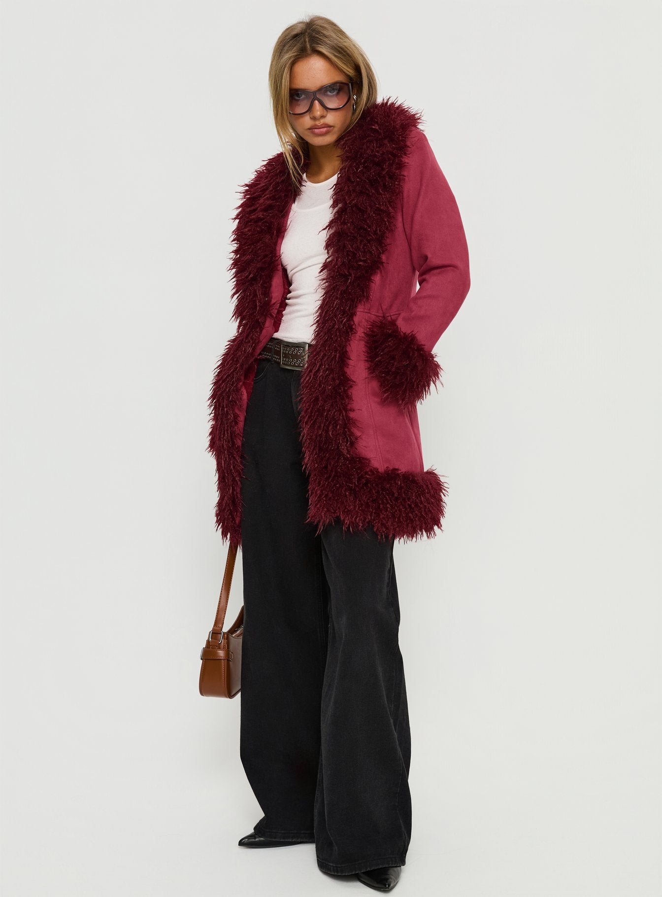 Josefina Faux Fur Detail Jacket Wine
