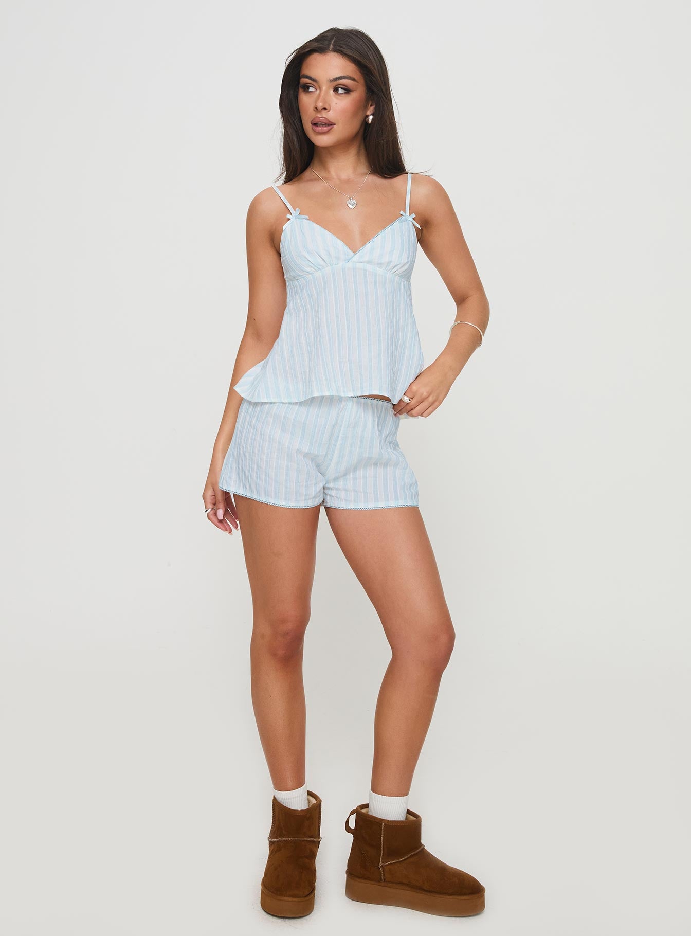 Tenderness Lace Sleep Set Blue / White Stripe