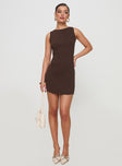 front view of model wearing Princess Polly Mayok Mini Dress Brown Tall High Neck 