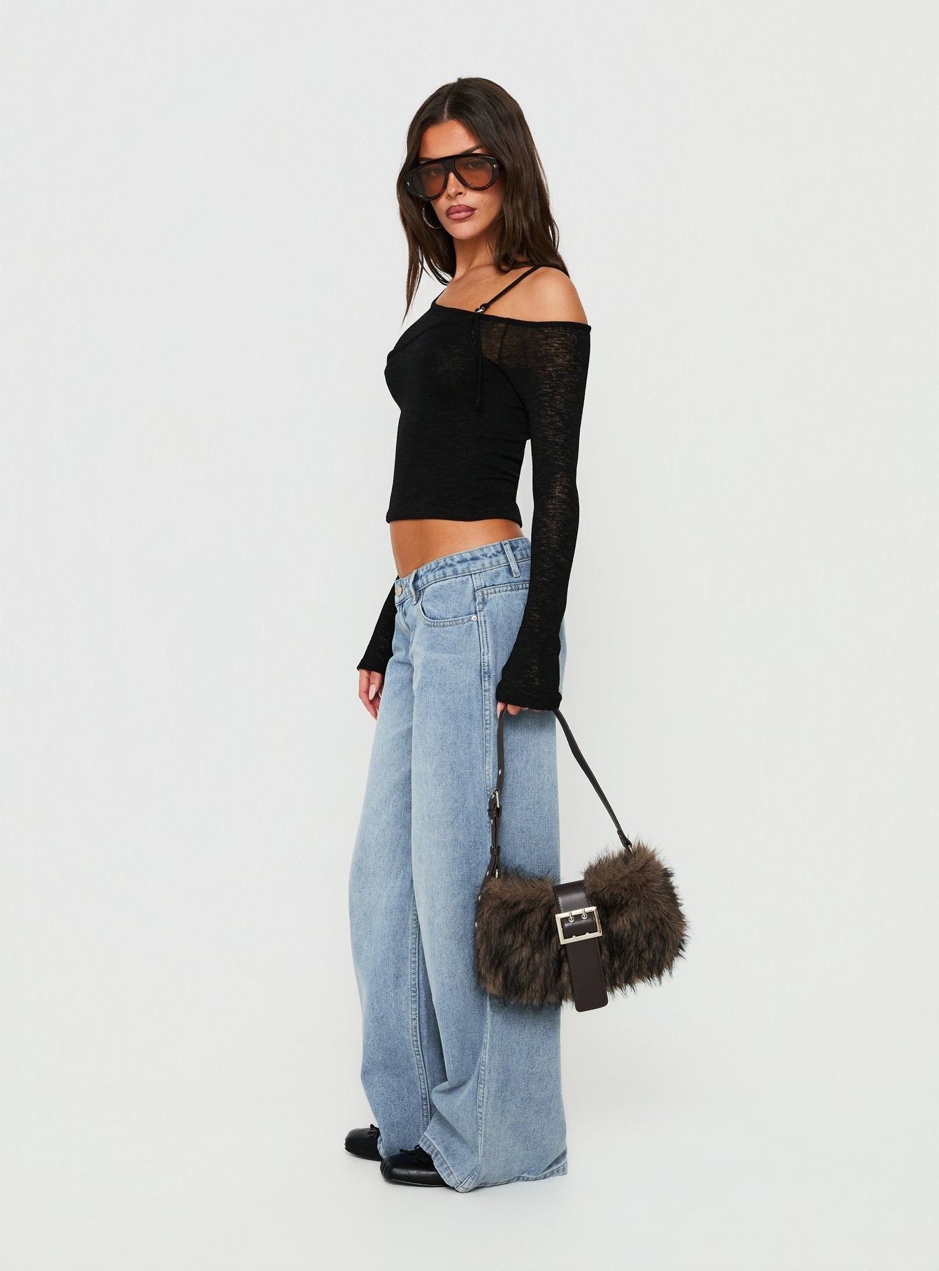 Picco Ultra Low Rise Wide Leg Jeans Light Blue Wash