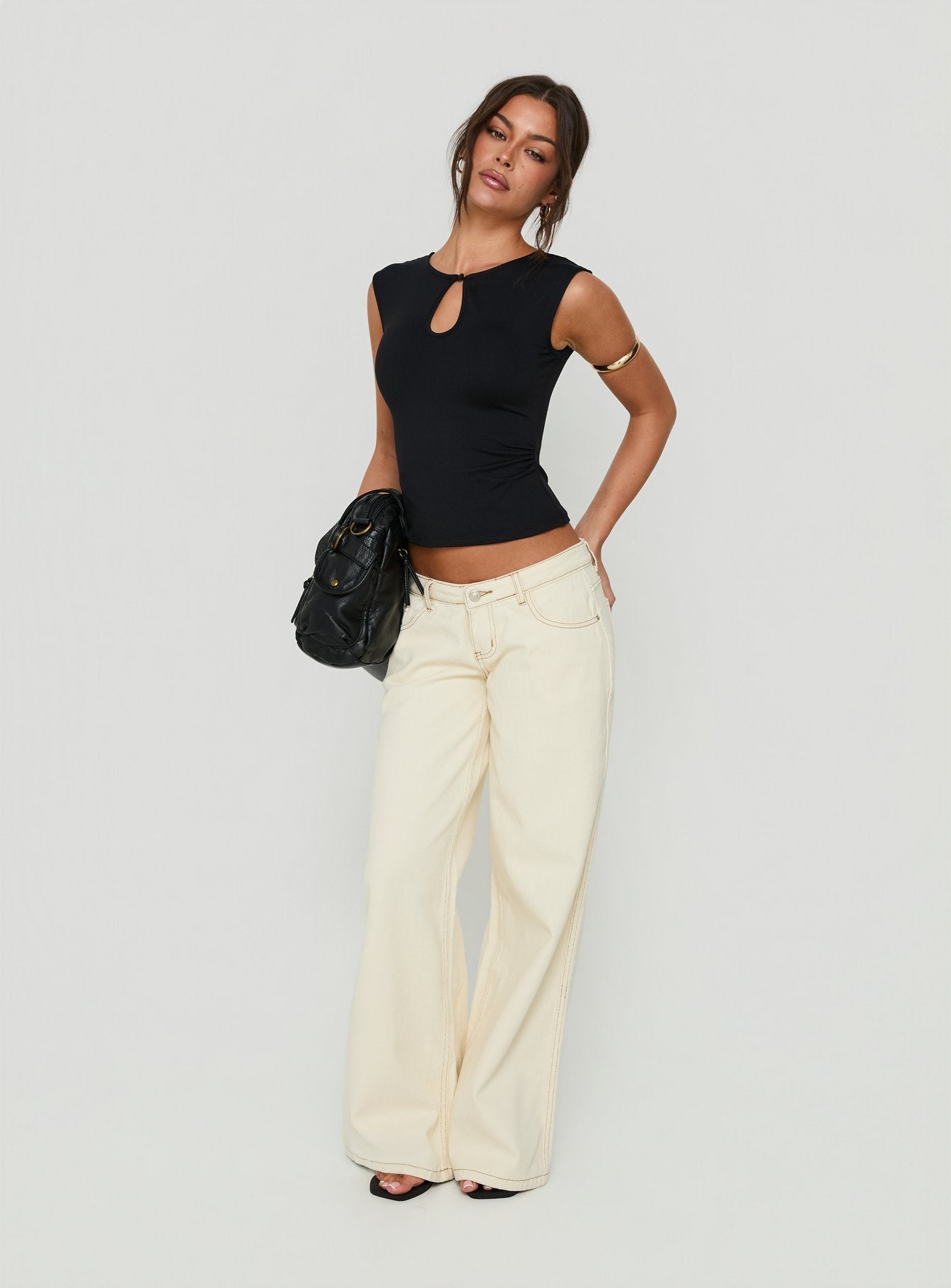 Picco Ultra Low Rise Wide Leg Jeans Cream