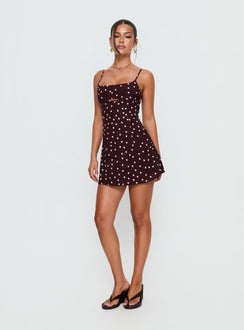 Powell Mini Dress Burgundy / Pink Polka Dot