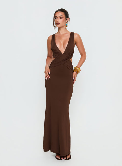 Bambia Maxi Dress | Dark Brown | Womens | Princess Polly Lower Impact Bambia Maxi Dress | Dark Brown | Womens | Princess Polly Lower Impact