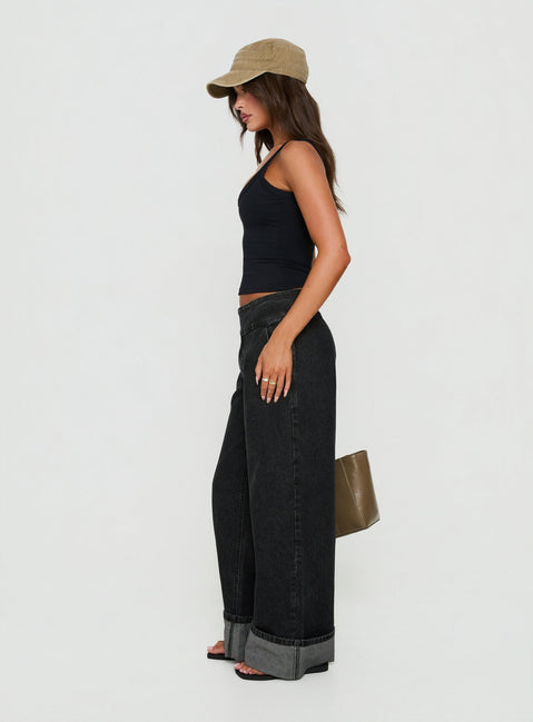 Nikoletta Foldover Jeans Washed Black