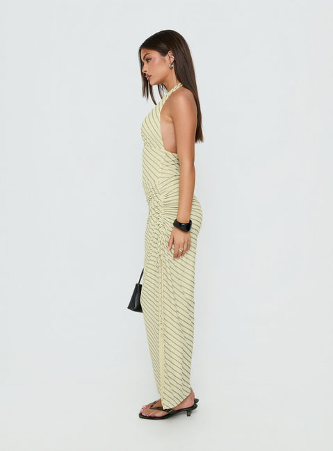 Adolena Halter Ruched Maxi Dress | Yellow Stripe | Womens