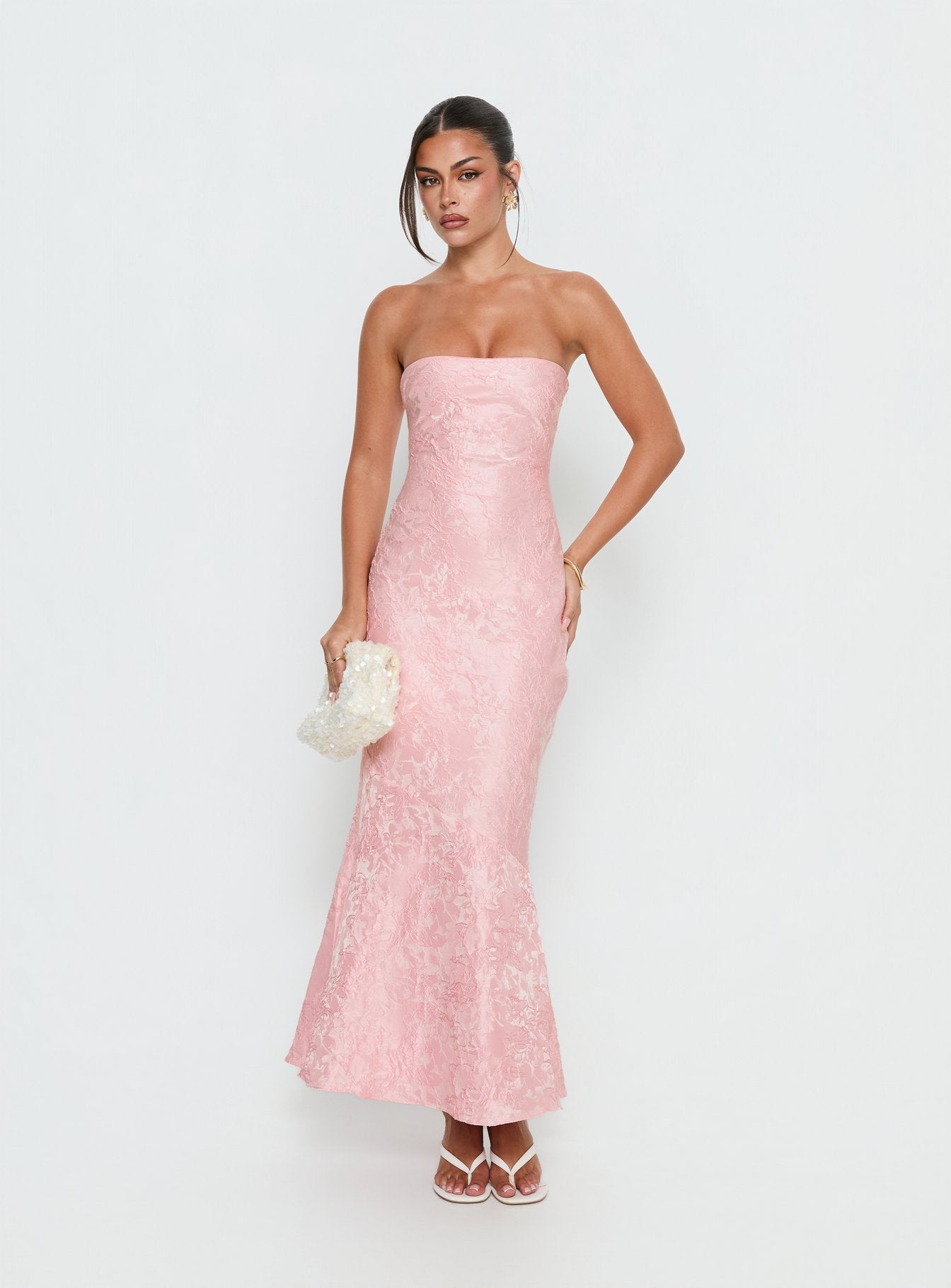 Lips Are Sealed Strapless Lace-Up Back Maxi Dress Pink | Princess