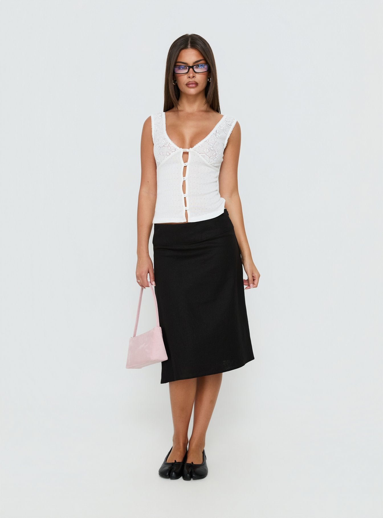 Such Delight Linen Midi Skirt Black | Princess Polly