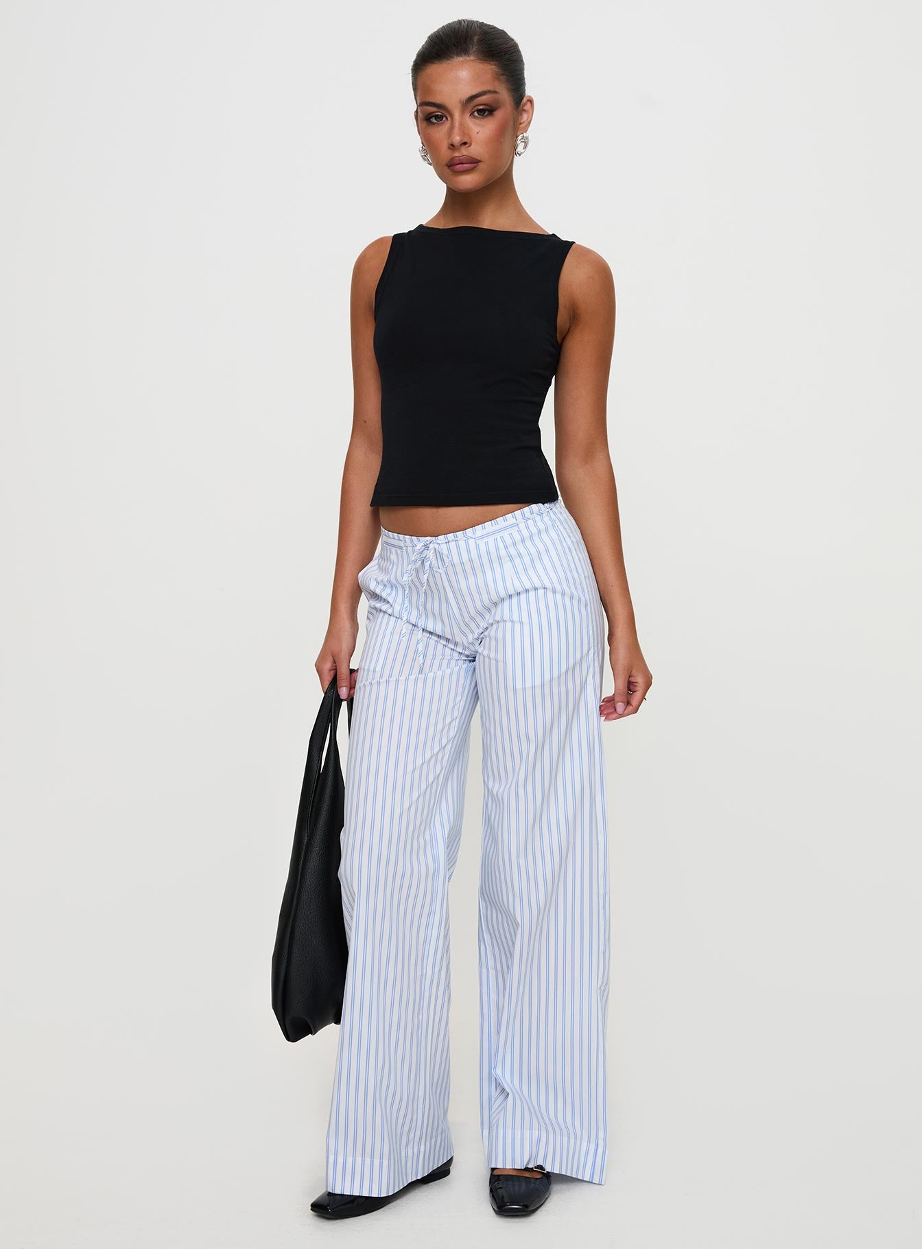 Collied Low Rise Pants Blue / White Stripe | Princess Polly