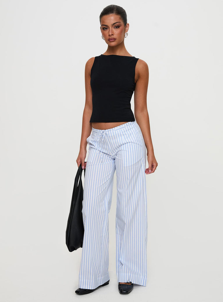 Collied Low Rise Pants Blue / White Stripe | Princess Polly USA