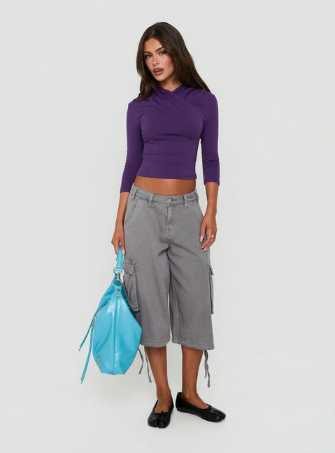 Georgiette 3/4 Sleeve Wrap Top Purple