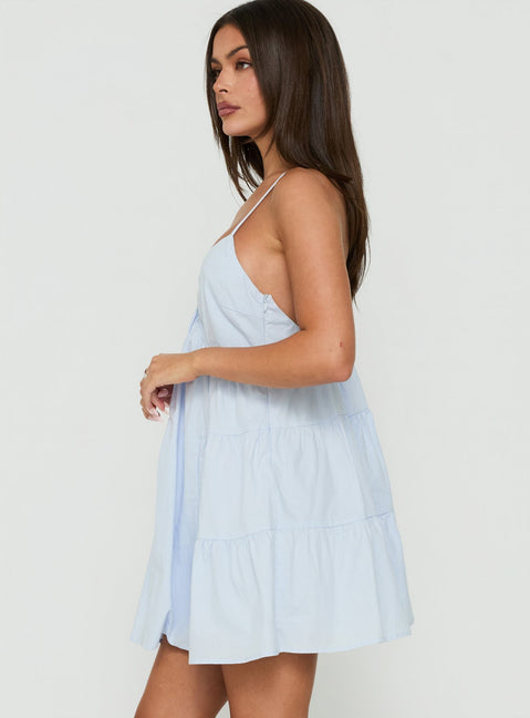 Giordana Vneck Babydoll Mini Dress Blue