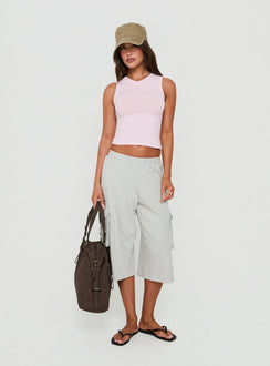 Harleah Wide Cargo Fleece Shorts Grey Marle