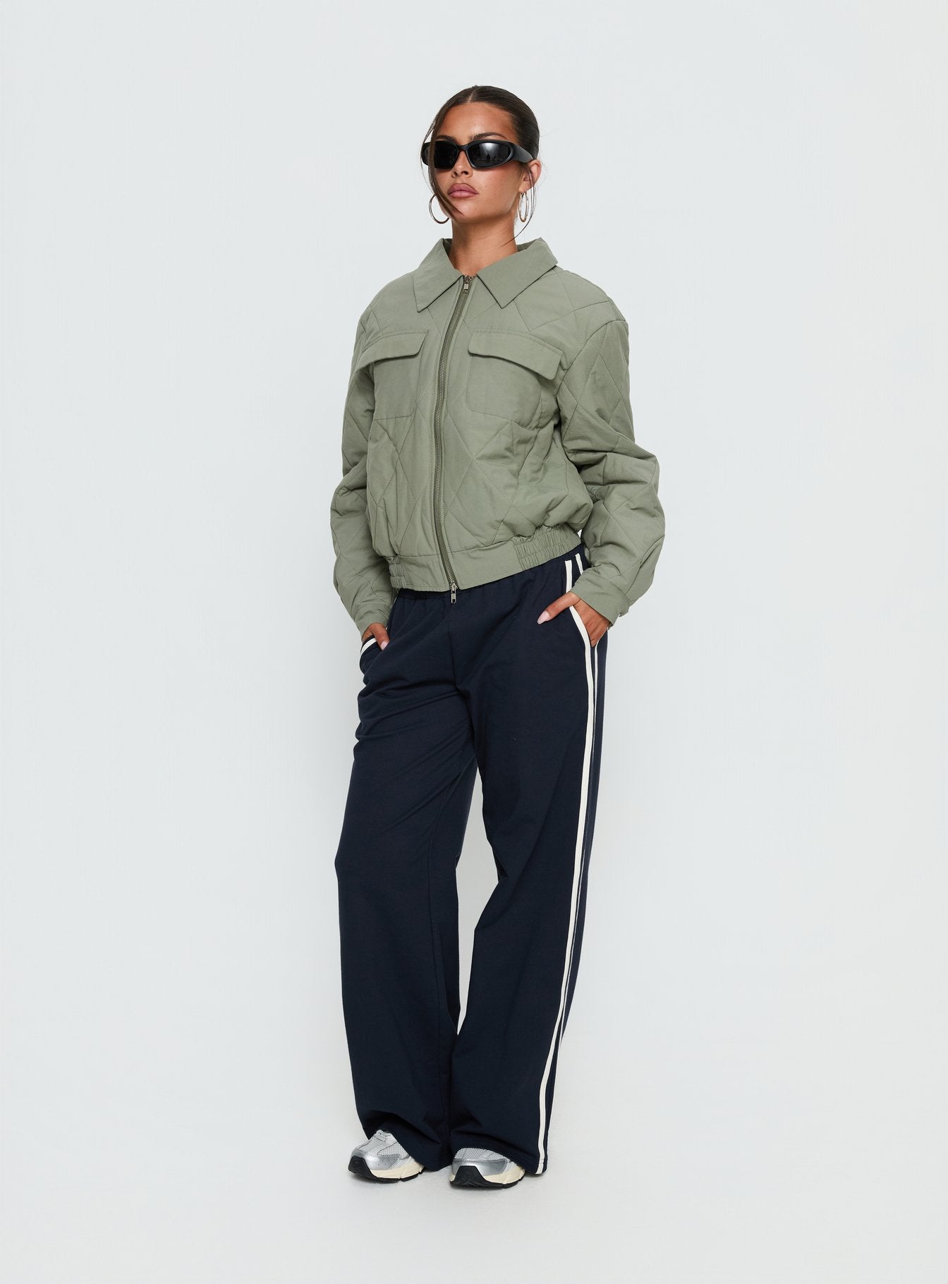 Denvar Quilted Bomber Jacket Green | Princess Polly