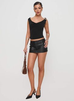 front view of model wearing Princess Polly Quincey Cowl Neck Top Black Sleeveless Cowl 