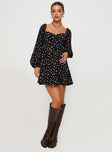 product Princess Polly Asymmetric Neckline  Darso Long Sleeve Mini Dress Black Floral