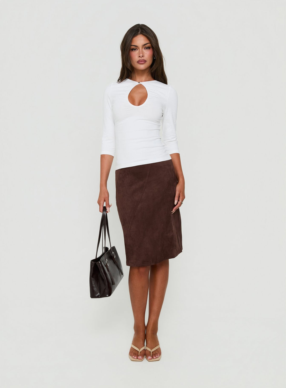 Soleia Keyhole 3/4 Sleeve Top White