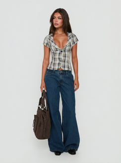 Alexandrea Plunge Button Up Top Check