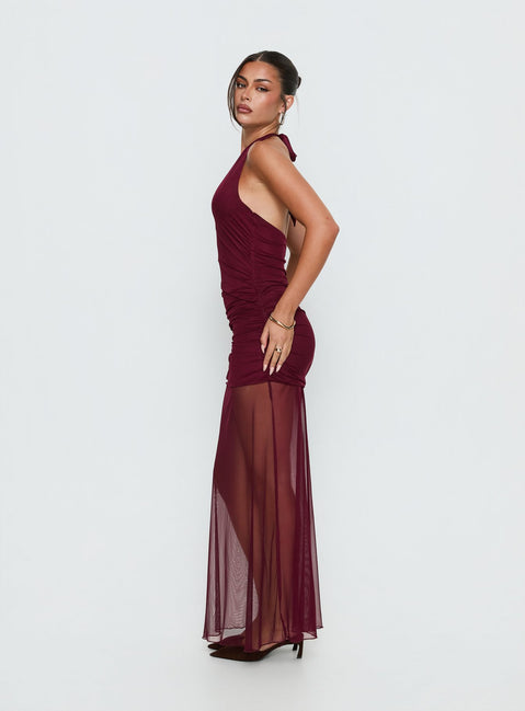 Desta Halter Sheer Maxi Dress | Burgundy | Womens