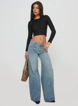 front view of model wearing Princess Polly Demie Distressed Detail Wide Leg Jean Light Wash Low Rise Jeans 