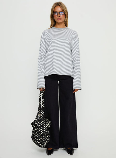 Settle Down Long Sleeve Top Grey / White Stripe