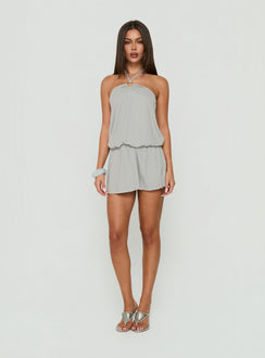 Roksy Tie Neck Drapey Romper Grey