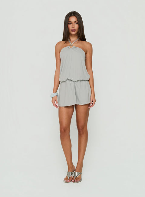 Roksy Tie Neck Drapey Romper Grey
