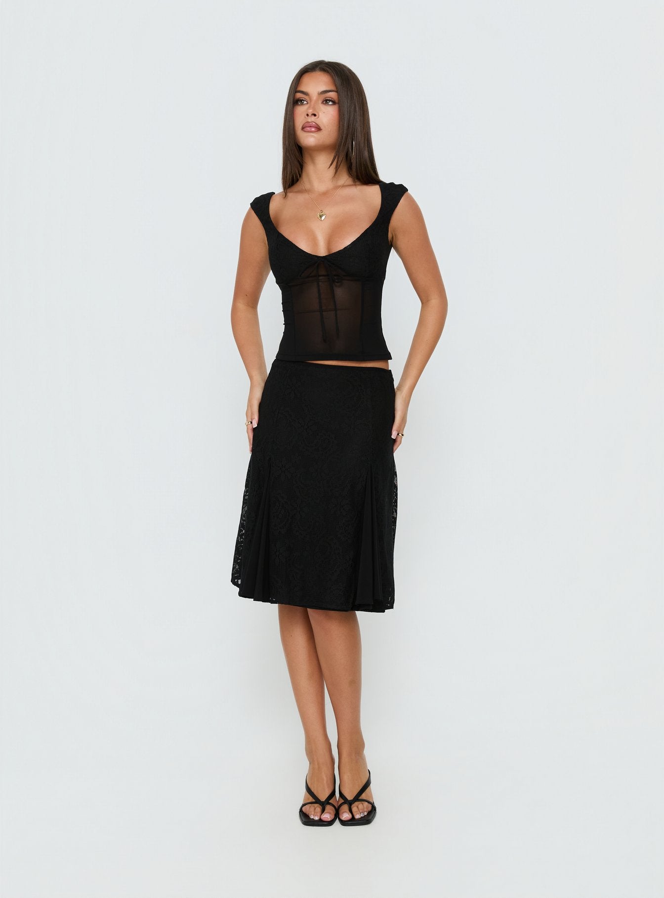 Quani Lace Midi Skirt Black | Princess Polly