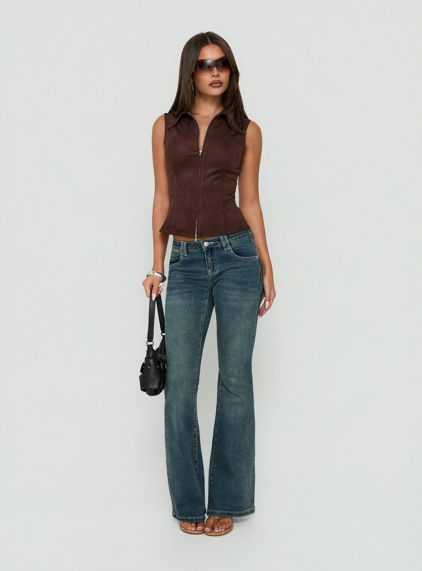 Nyra Zip Through Vest Top Brown