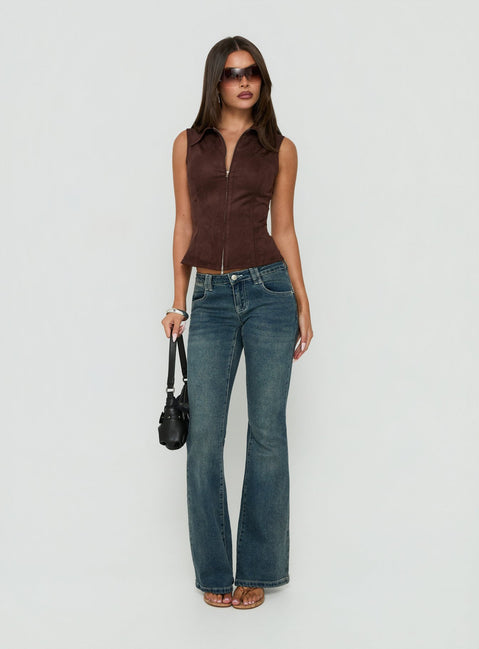 Nyra Zip Through Vest Top Brown