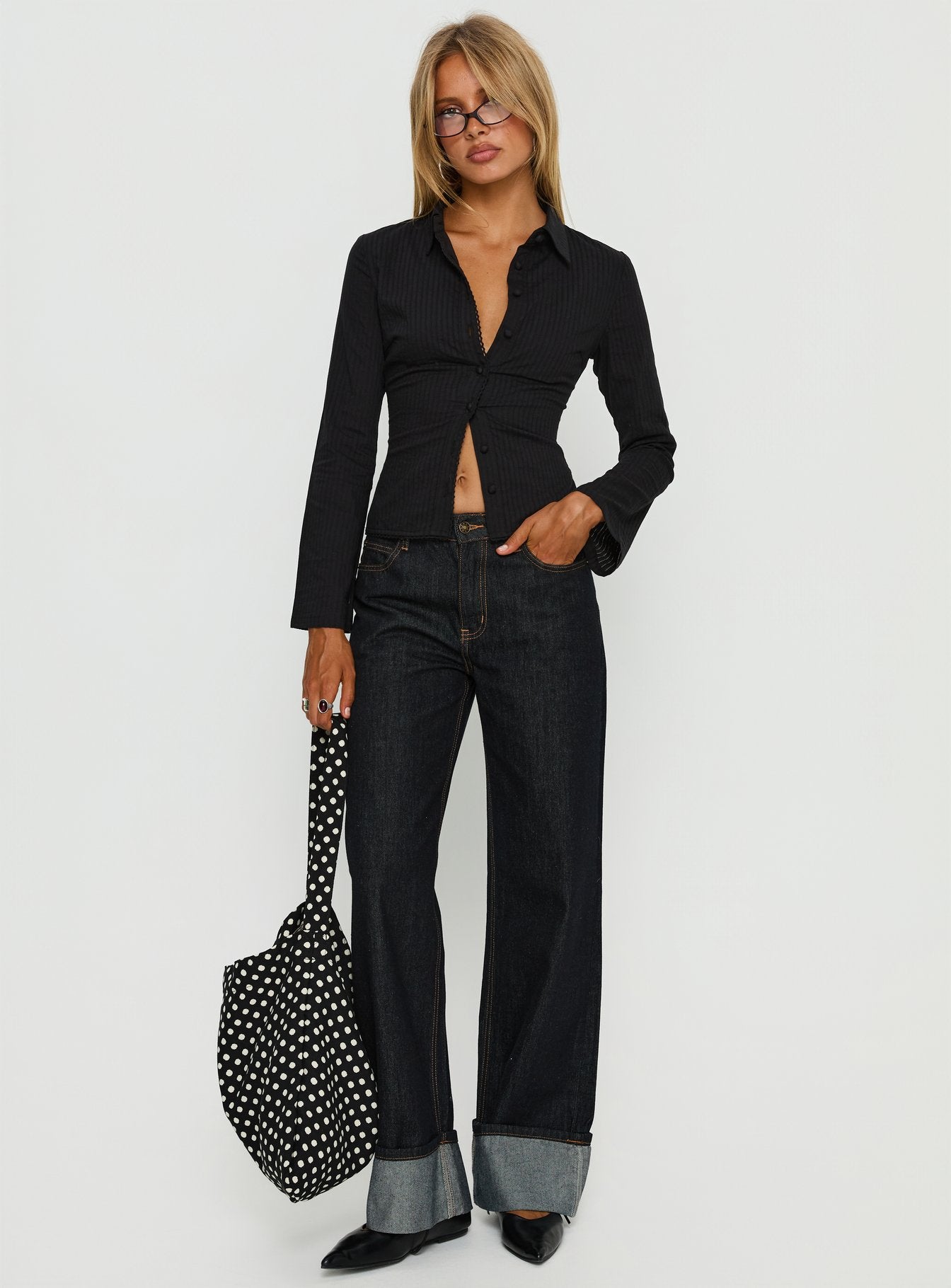 Emersonne Button Up Top Black