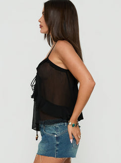 Skinny Dipping Ruffle Sheer Top Black