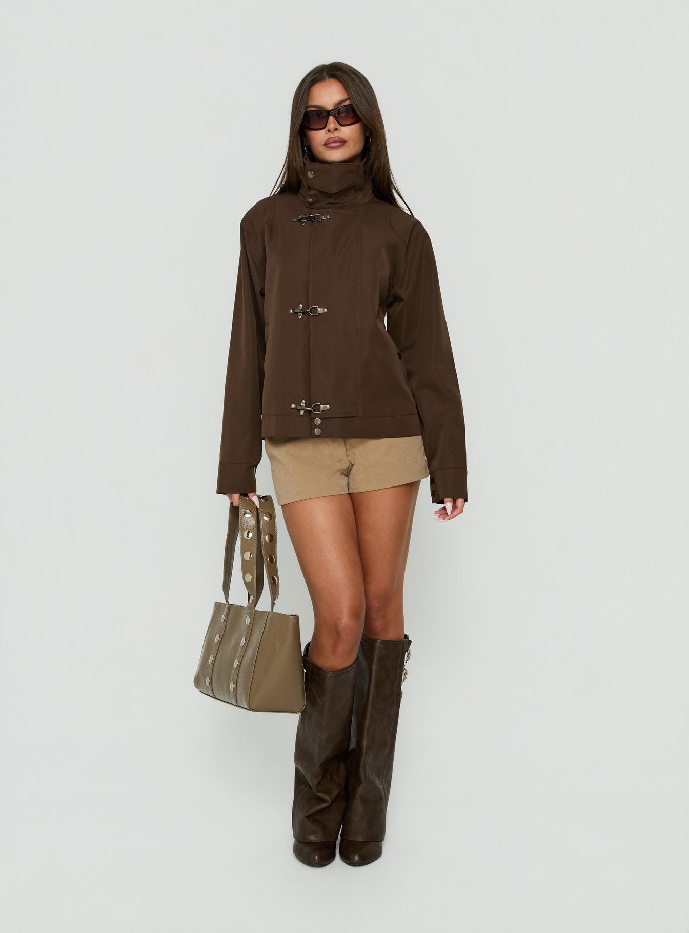 Imanie Funnel Neck Jacket Chocolate