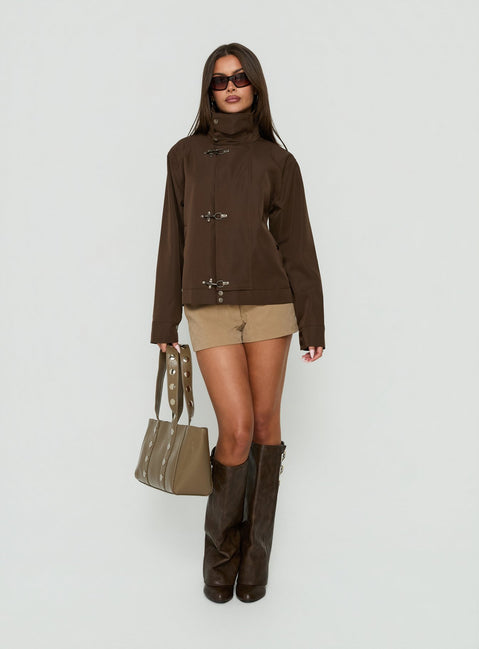 Imanie Funnel Neck Jacket Chocolate