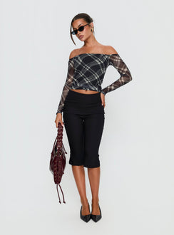 Siarah Off Shoulder Long Sleeve Top Multi Check