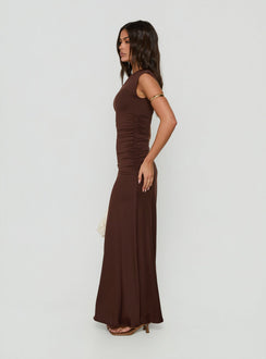 Gwenneth One Shoulder Maxi Dress Chocolate