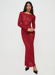 Princess Polly Boat Neck  Pricely Long Sleeve Maxi Dress Red
