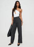 front view of model wearing Princess Polly Burnette Pants Slate High Waisted Pants 