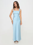 front view of model wearing Princess Polly Radioactive Bias Cut Maxi Dress Ice Blue Square Neck 