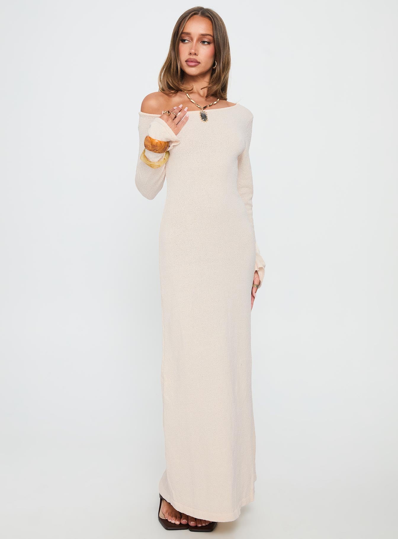 Kloey Long Sleeve Knit Maxi Dress Cream | Princess Polly Kloey Long Sleeve Knit Maxi Dress Cream | Princess Polly