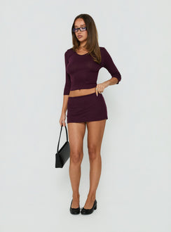 Kizuri Pointelle Low Rise Mini Skirt Plum