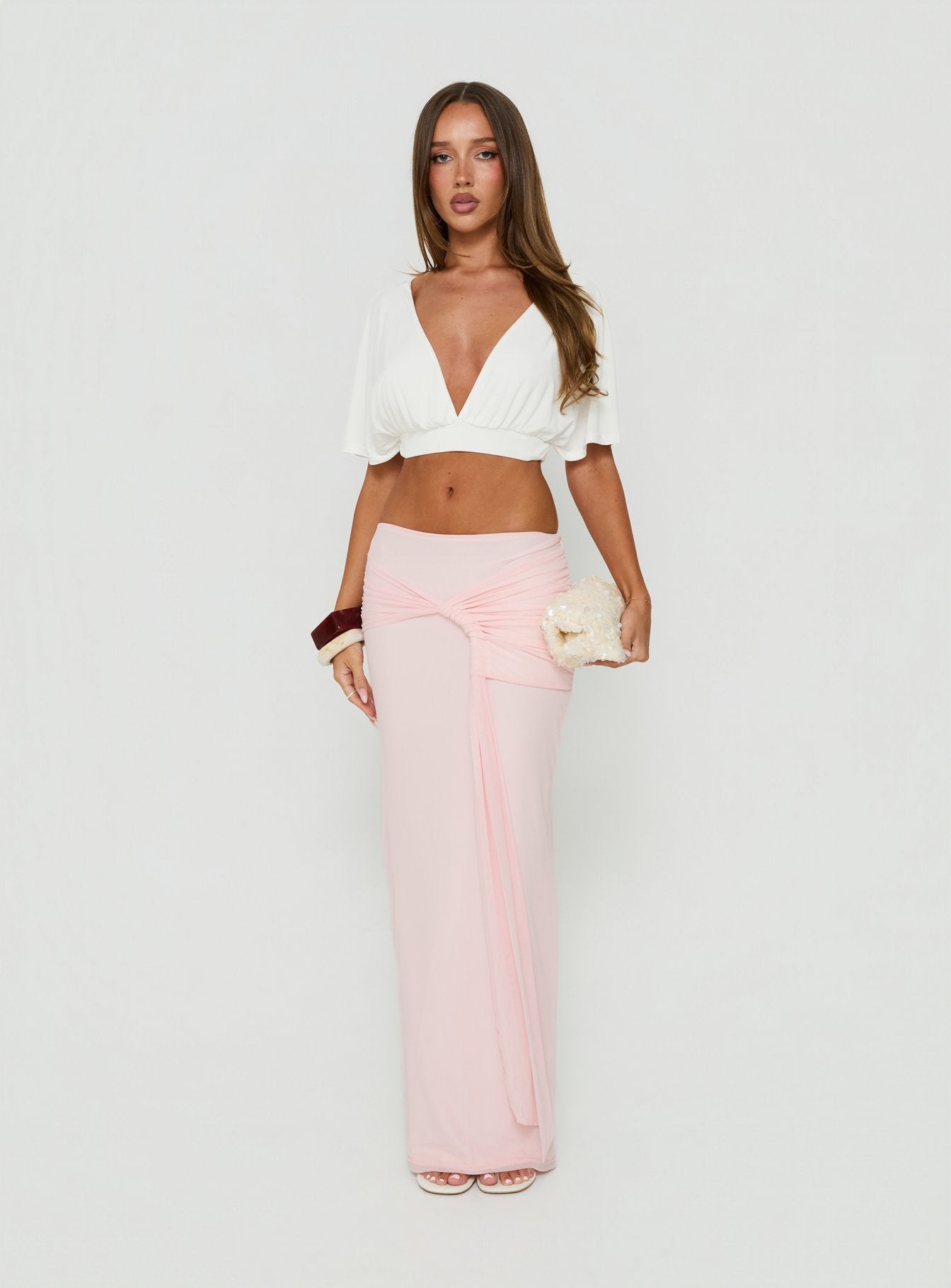 Isador Ruched Maxi Skirt Pink