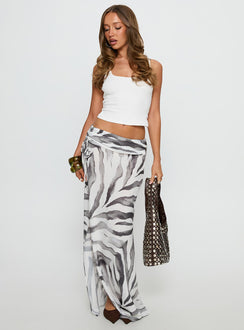   front view of model wearing Princess Polly Kiden Split Maxi Skirt Zebra Maxi Skirts 