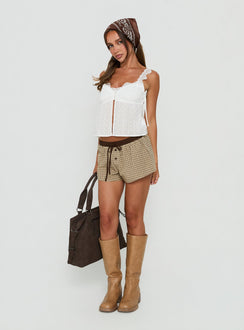 Delaynie Low Rise Micro Boxer Shorts Brown Check