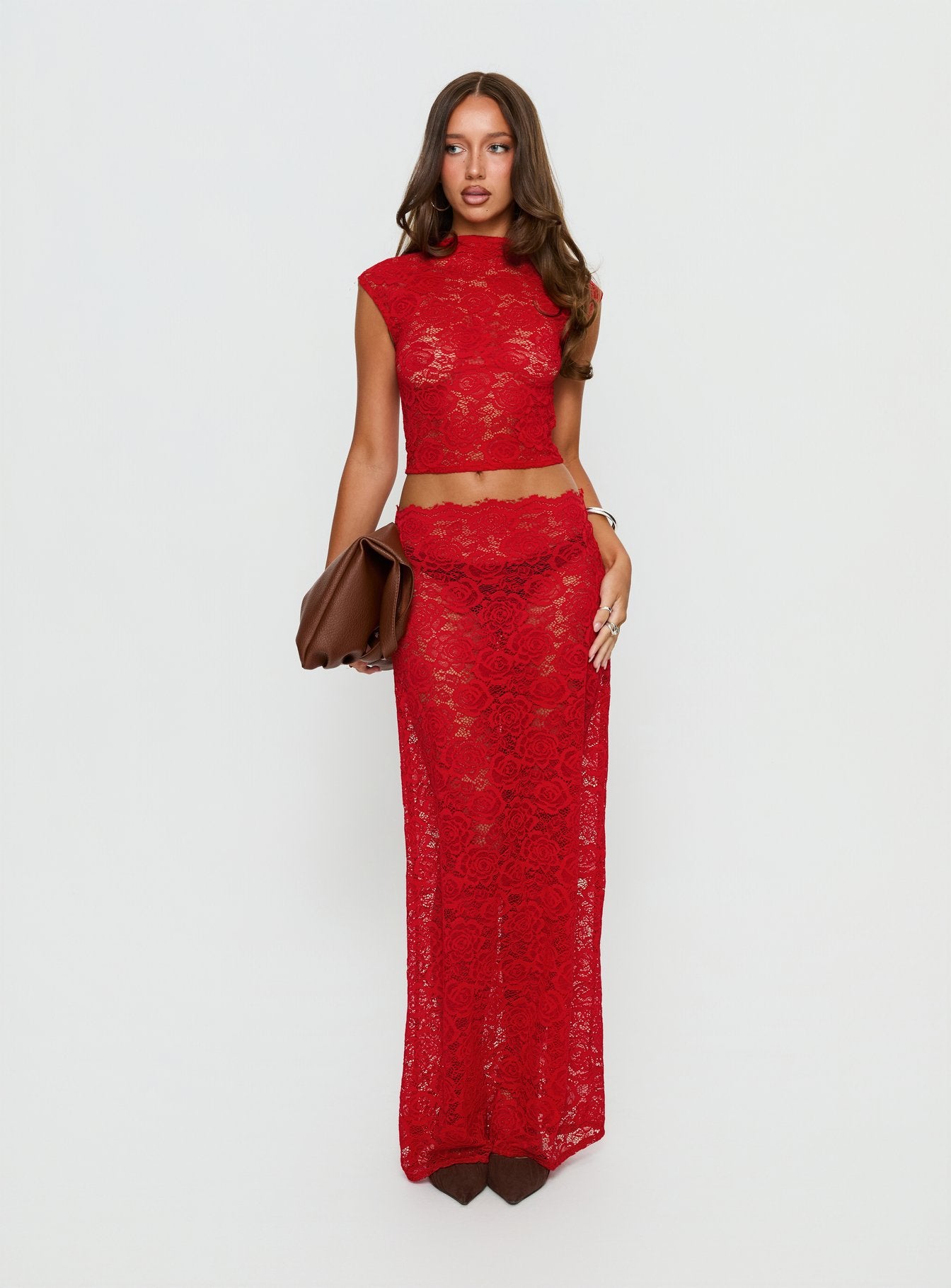 Vionna Lace Top | Red | Womens