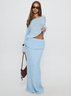  front view of model wearing Princess Polly Tessira Boucle Maxi Skirt Blue Maxi 