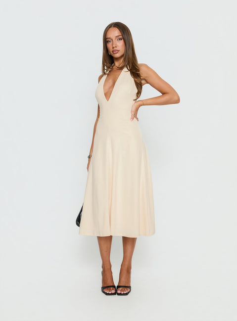 Morganne Halter Plunge Midi Dress Butter | Princess Polly Morganne Halter Plunge Midi Dress Butter | Princess Polly