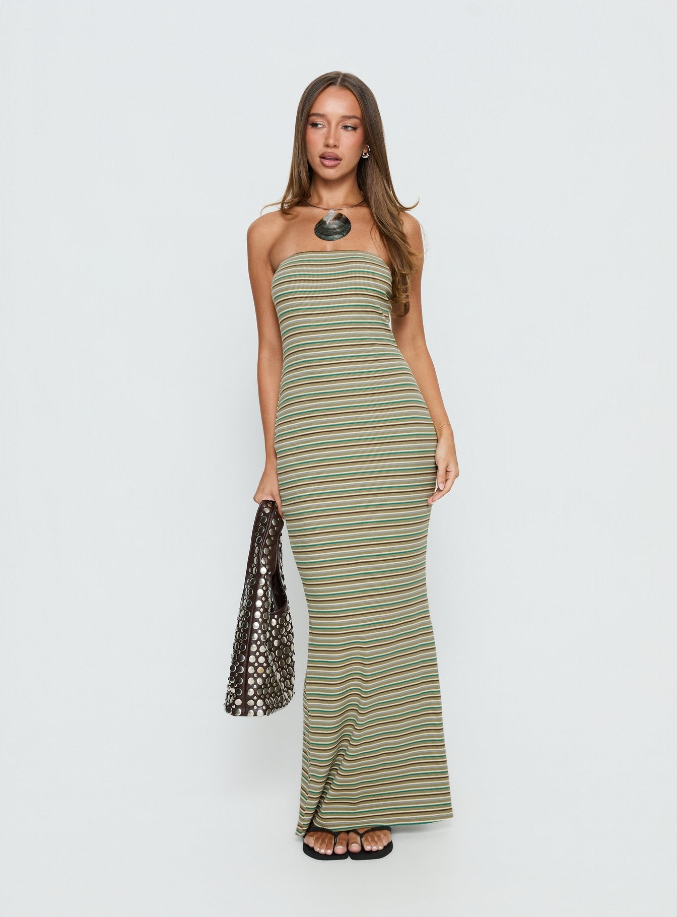 Solola Strapless Maxi Dress Green Stripe | Princess Polly