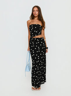Jasira Strapless Drape Maxi Dress Black Polka Dot