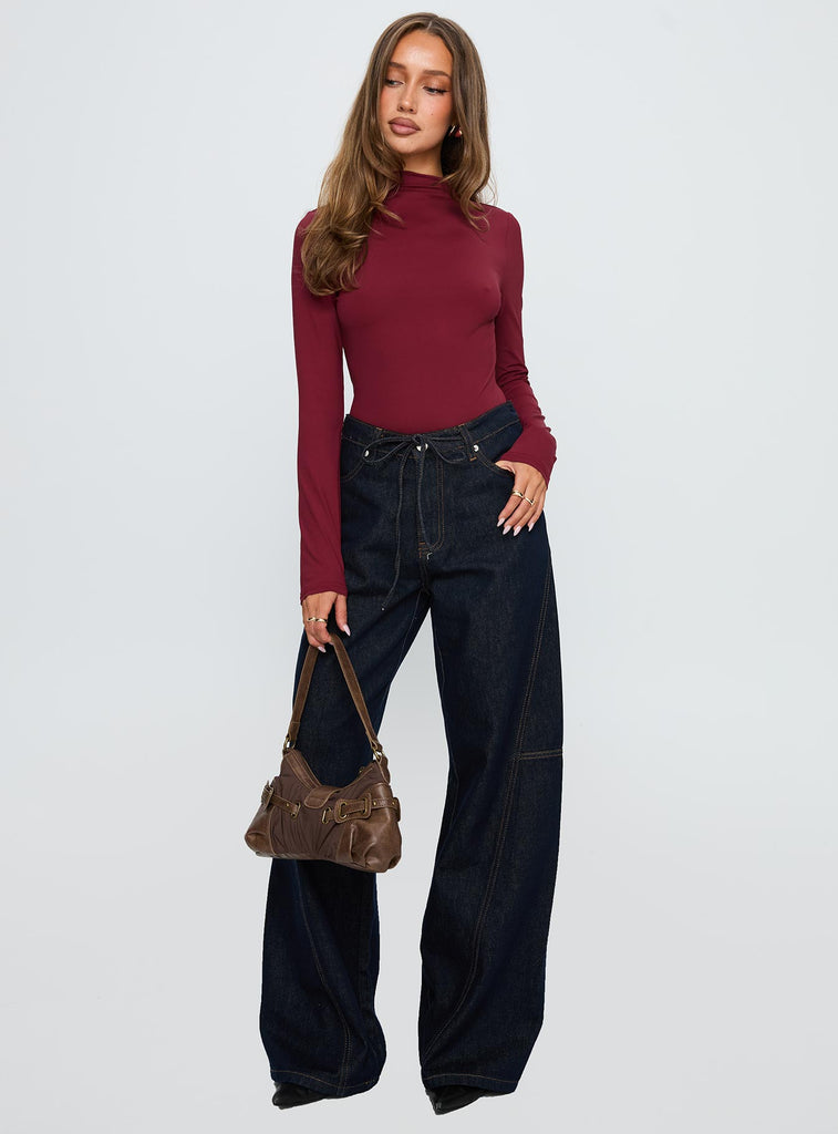 Augustness Long Sleeve Bodysuit Burgundy | Princess Polly
